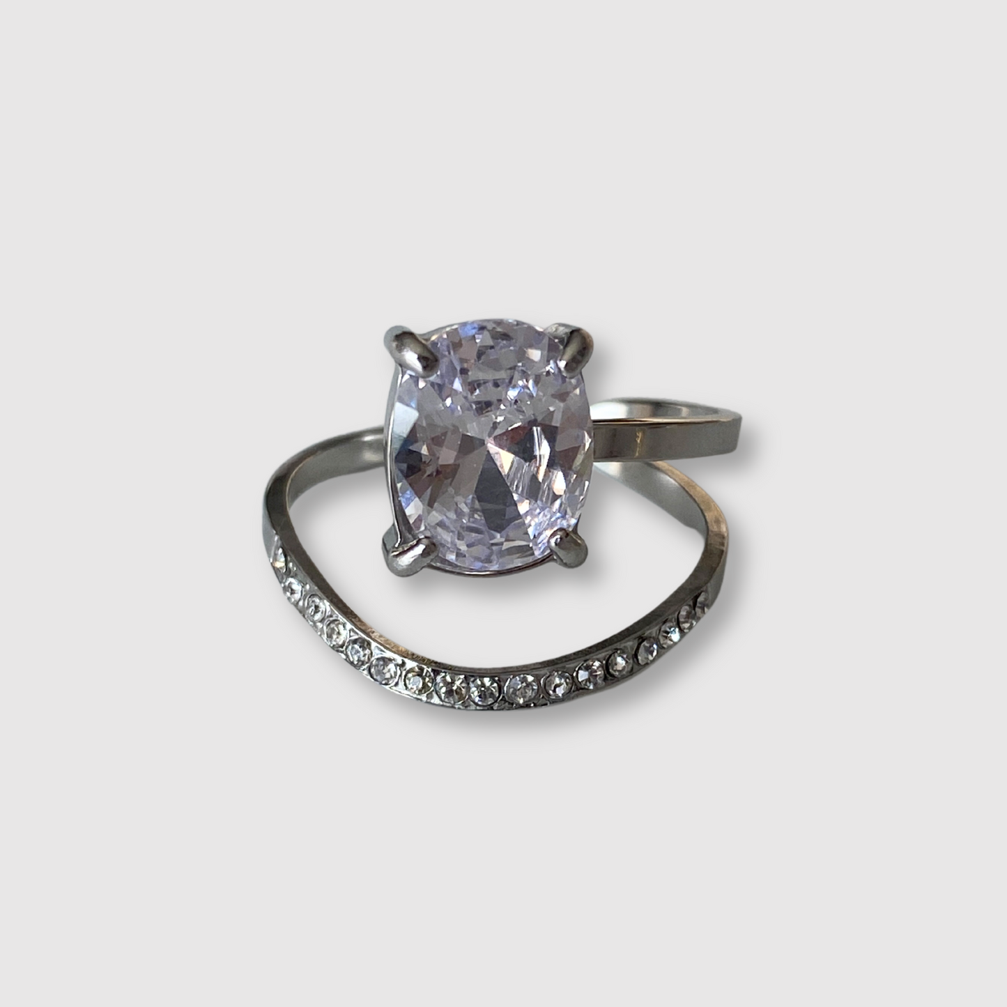 Bague Ruby, acier inoxydable, rubis (imitation), strass, ajustable, couleur argent