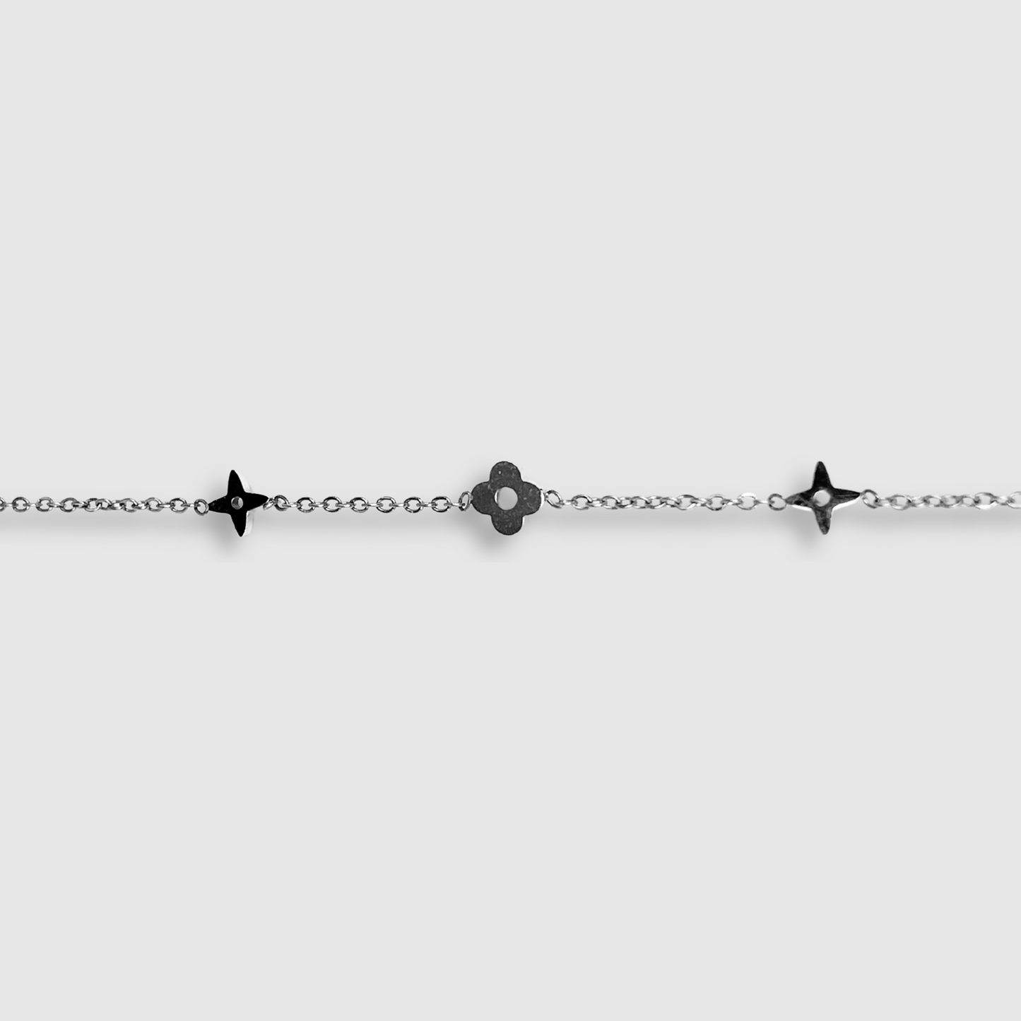 Bracelet Spléndia, acier inoxydable, 2 étoiles à 4 branches, 1 trèfle, ajustable, couleur argent