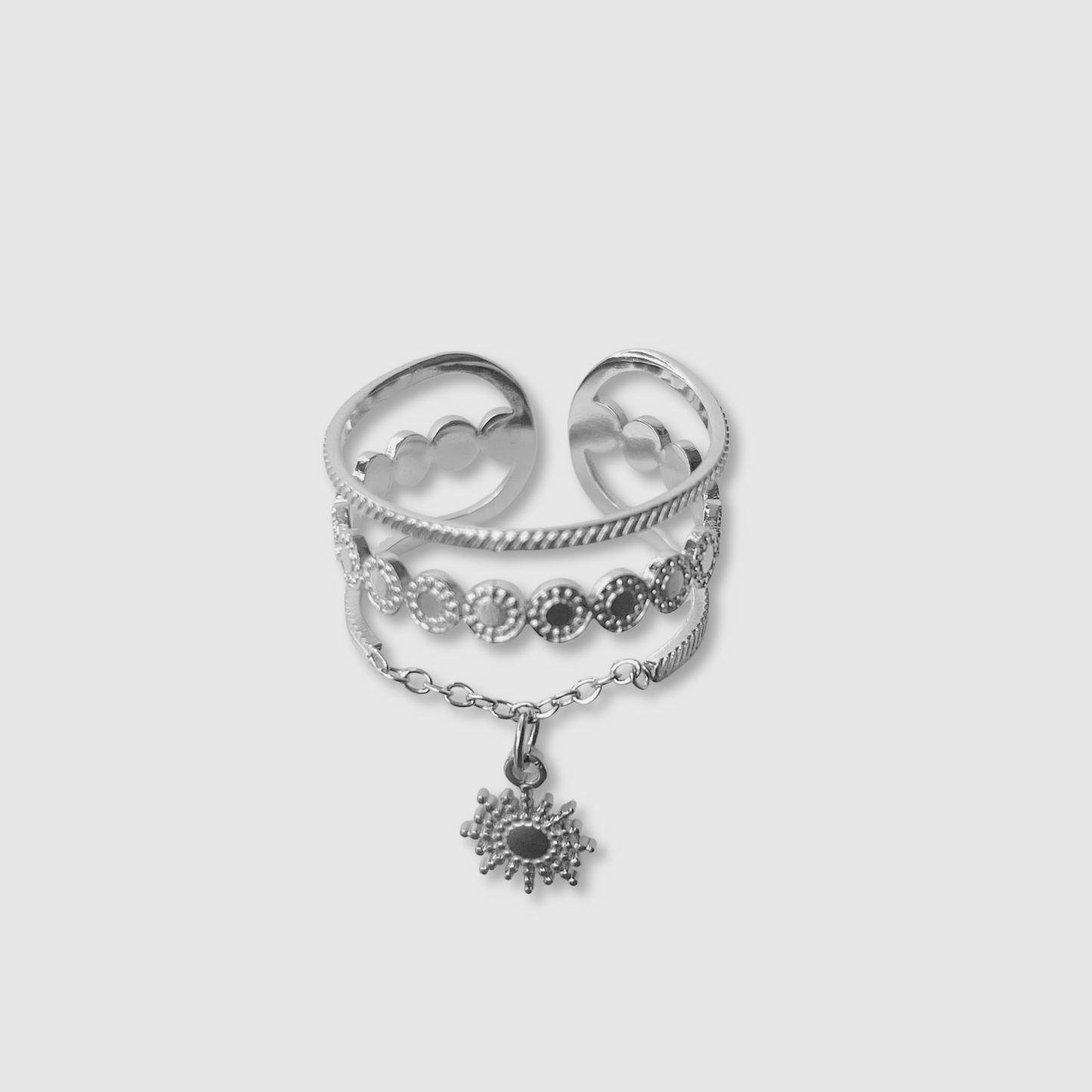 Bague Tav-breloque, acier inoxydable, soleil, breloque, ajustable, couleur argent