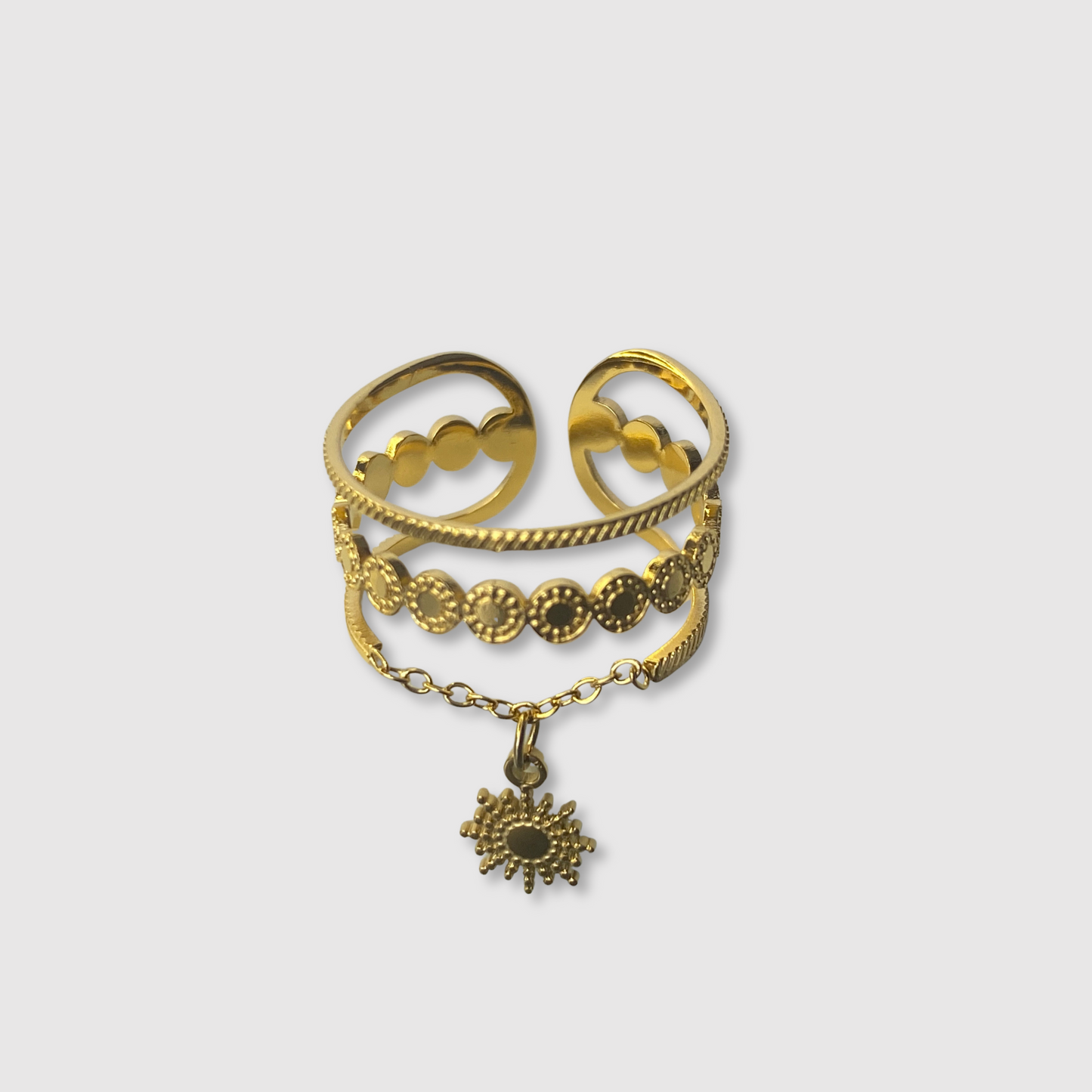 Bague Tav-breloque, acier inoxydable, soleil, breloque, ajustable, couleur or
