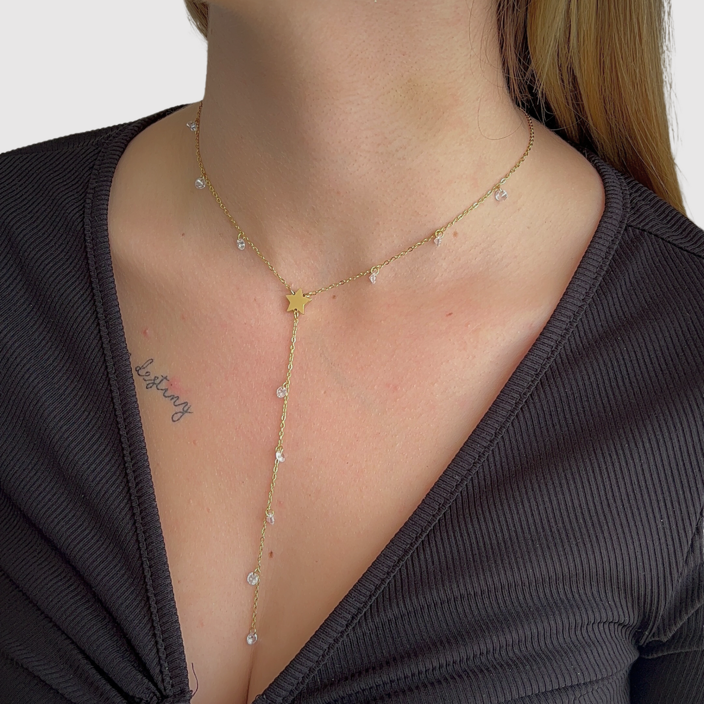 Acier inoxydable, étoile, strass diamants transparents, descente, ajustable