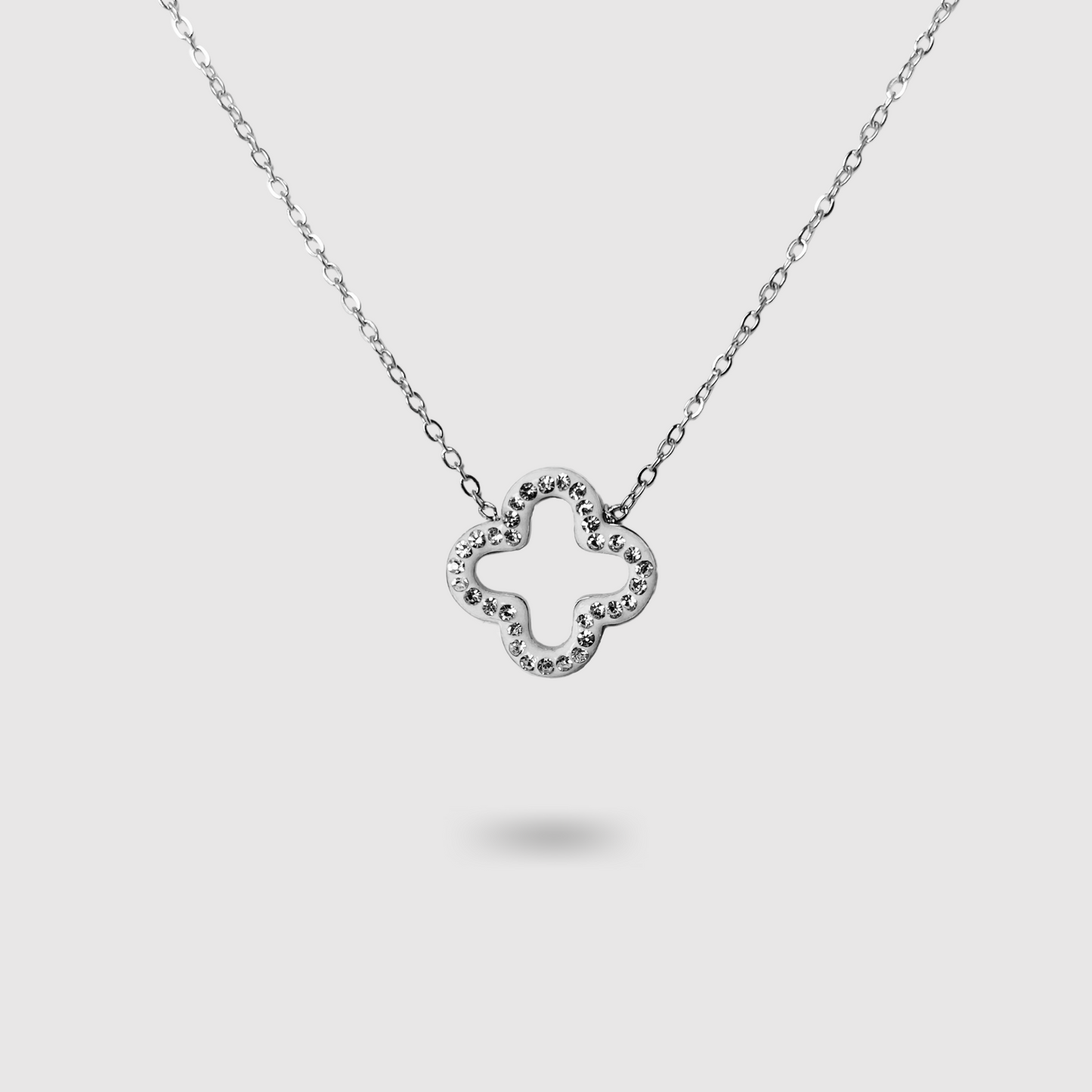 Collier Présage-strass, acier inoxydable, ajustable, strass, trèfle, argent
