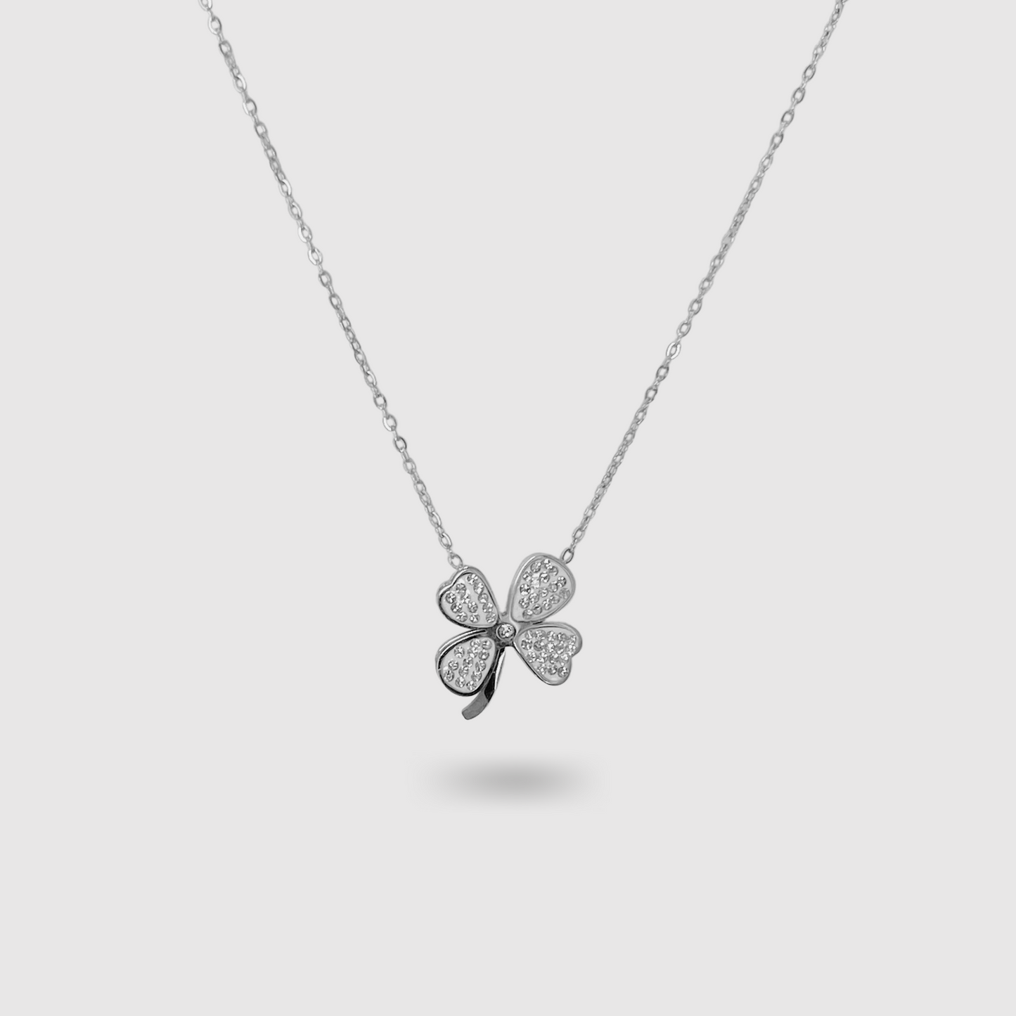 Collier Fortune-strass, Acier inoxydable, strass, trèfle, couleur argent