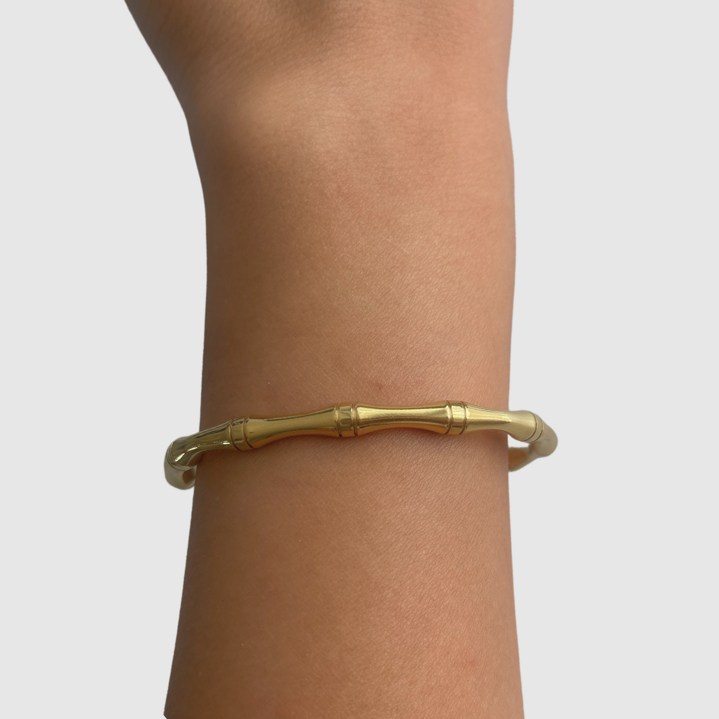 Bracelet-jonc Bambou, acier inoxydable, couleur or, forme bambou, ajustable