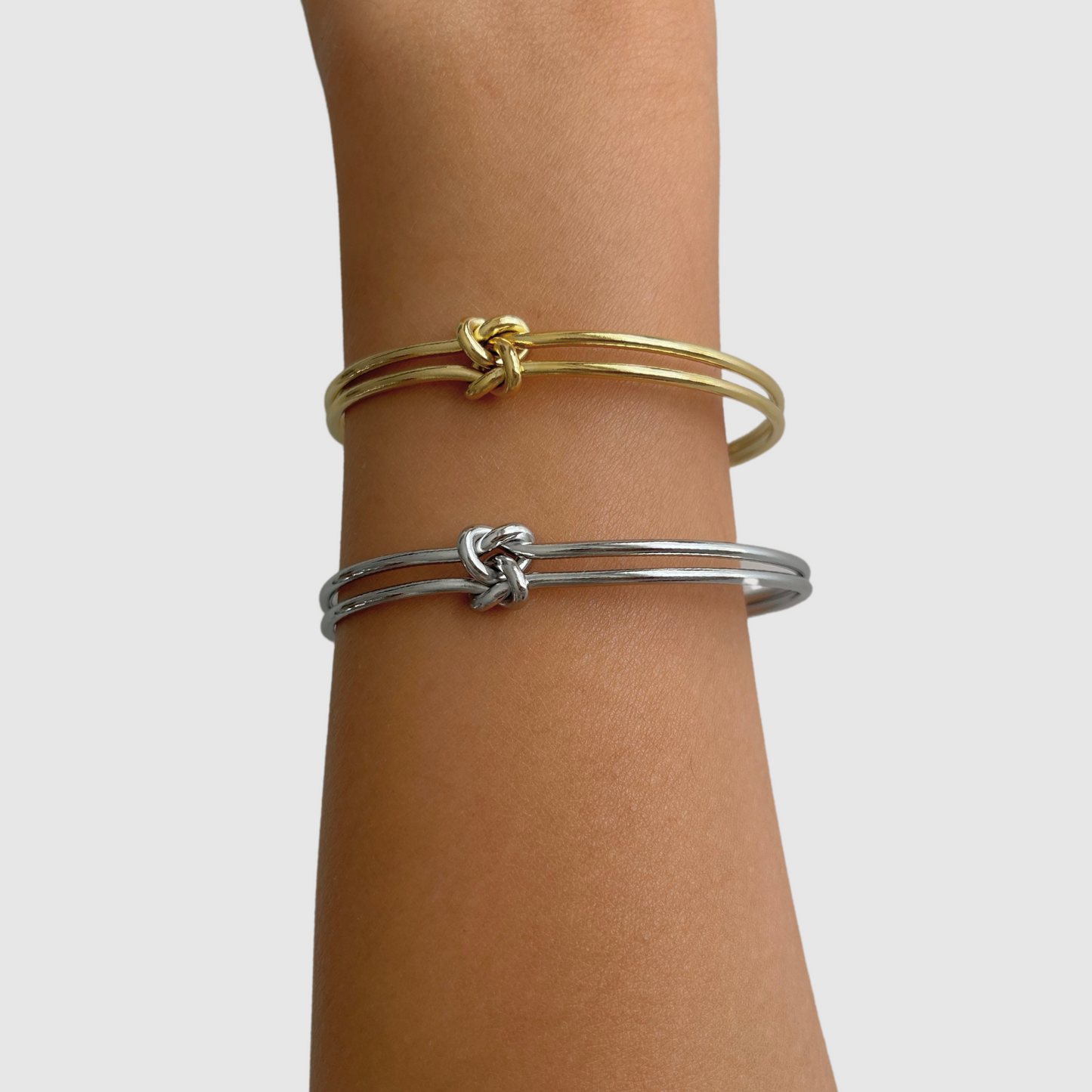 Bracelet-jonc Node, acier inoxydable, ajustable, nœud, bracelet double, couleur or, couleur argent