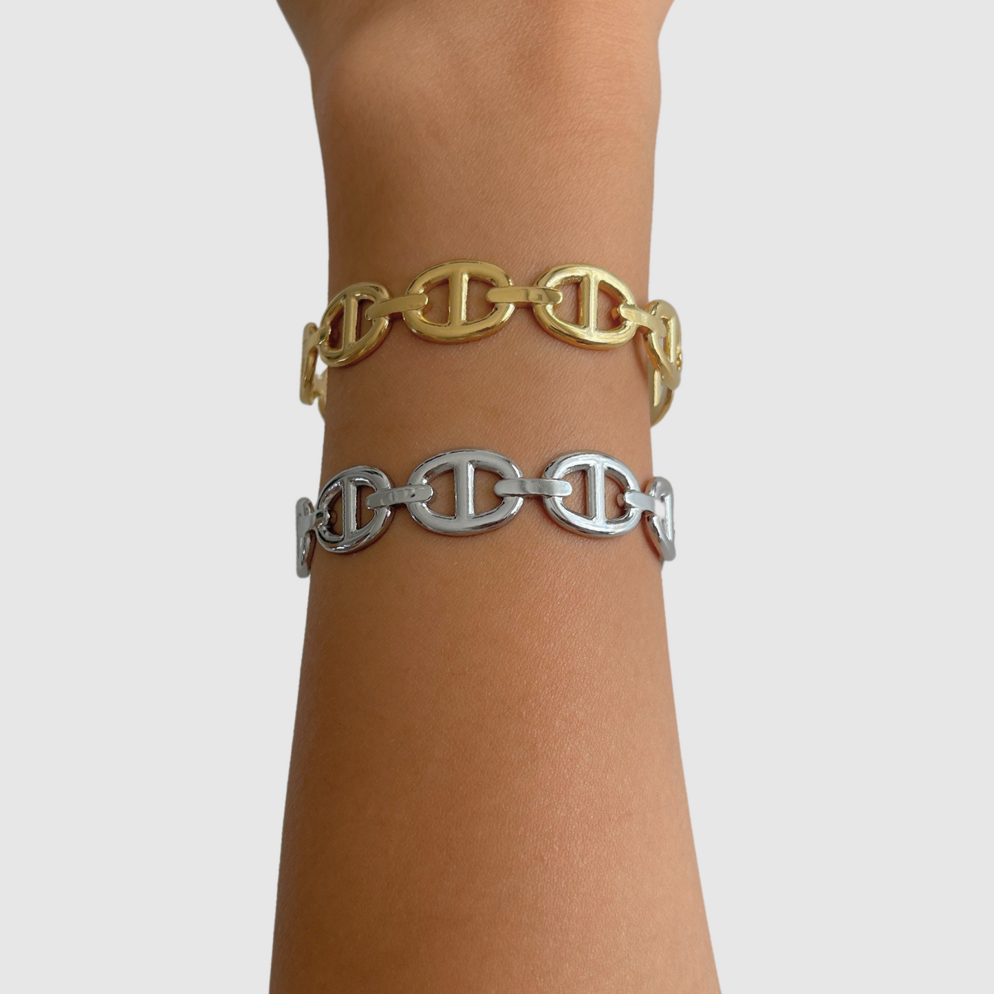 Bracelet-jonc Rêvira, acier inoxydable, 8 maillons, ajustable, couleur argent, or