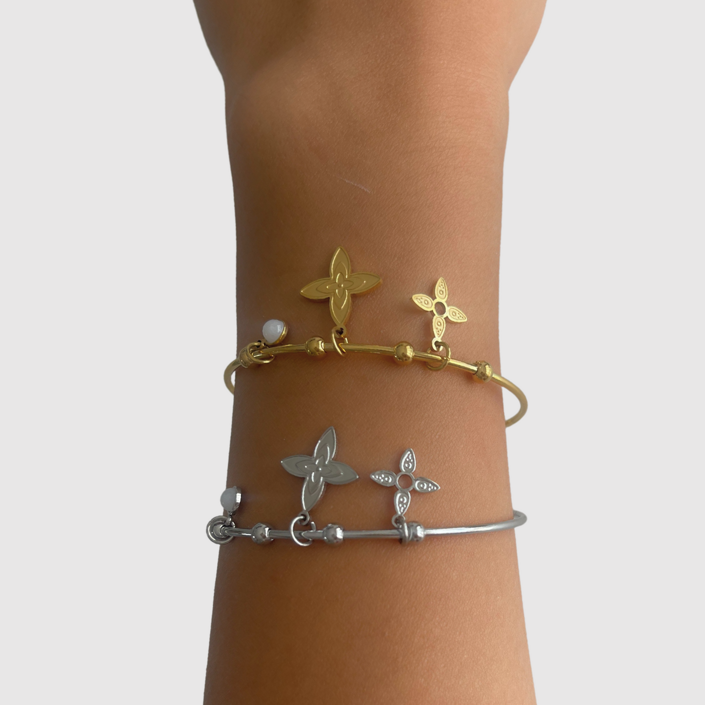 Bracelet Spléndia, acier inoxydable, perle, 2 étoiles, couleur or, argent
