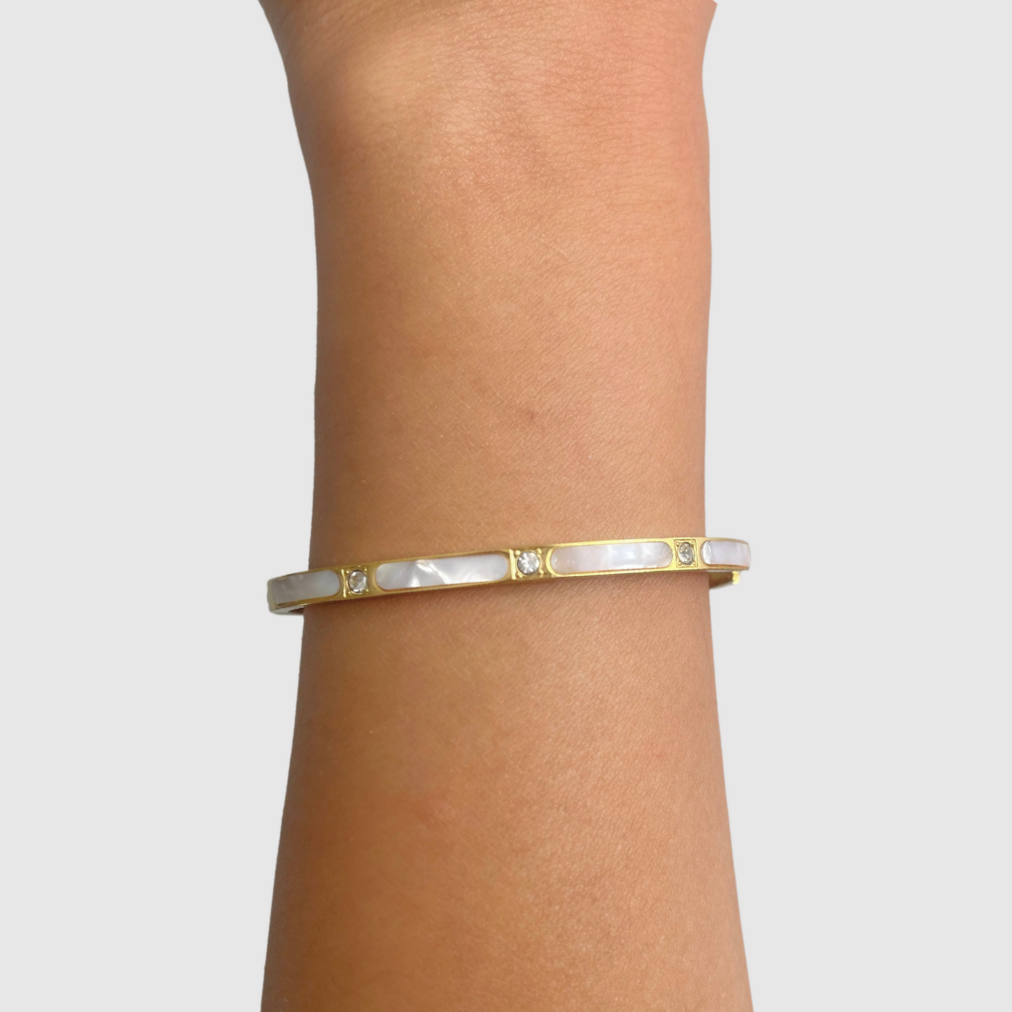 Bracelet-jonc Vénus, acier inoxydable, couleur or, strass, effet pierre