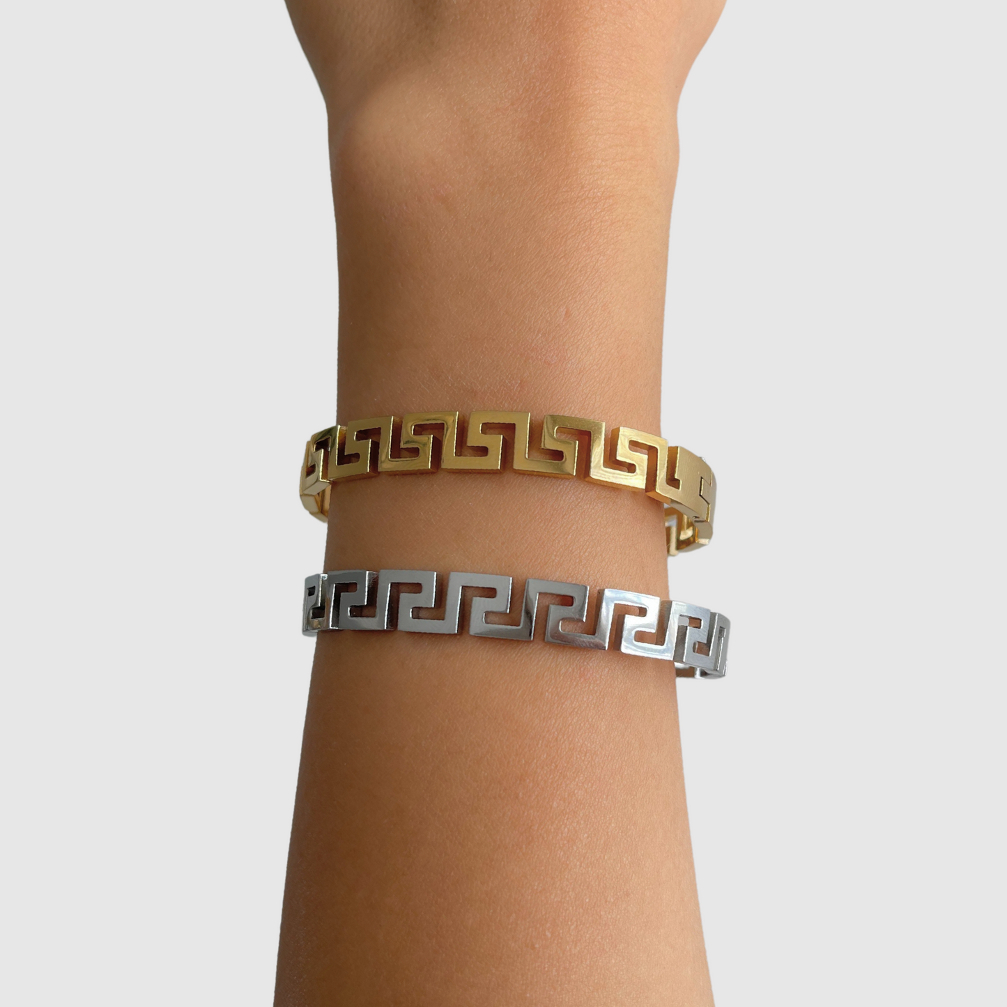 Bracelet-jonc Voga, Acier inoxydable, motifs vagues, couleur or, argent