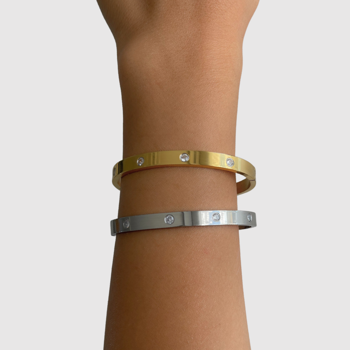 Bracelet-jonc Modella-luxe, acier inoxydable, strass, couleur or, argent