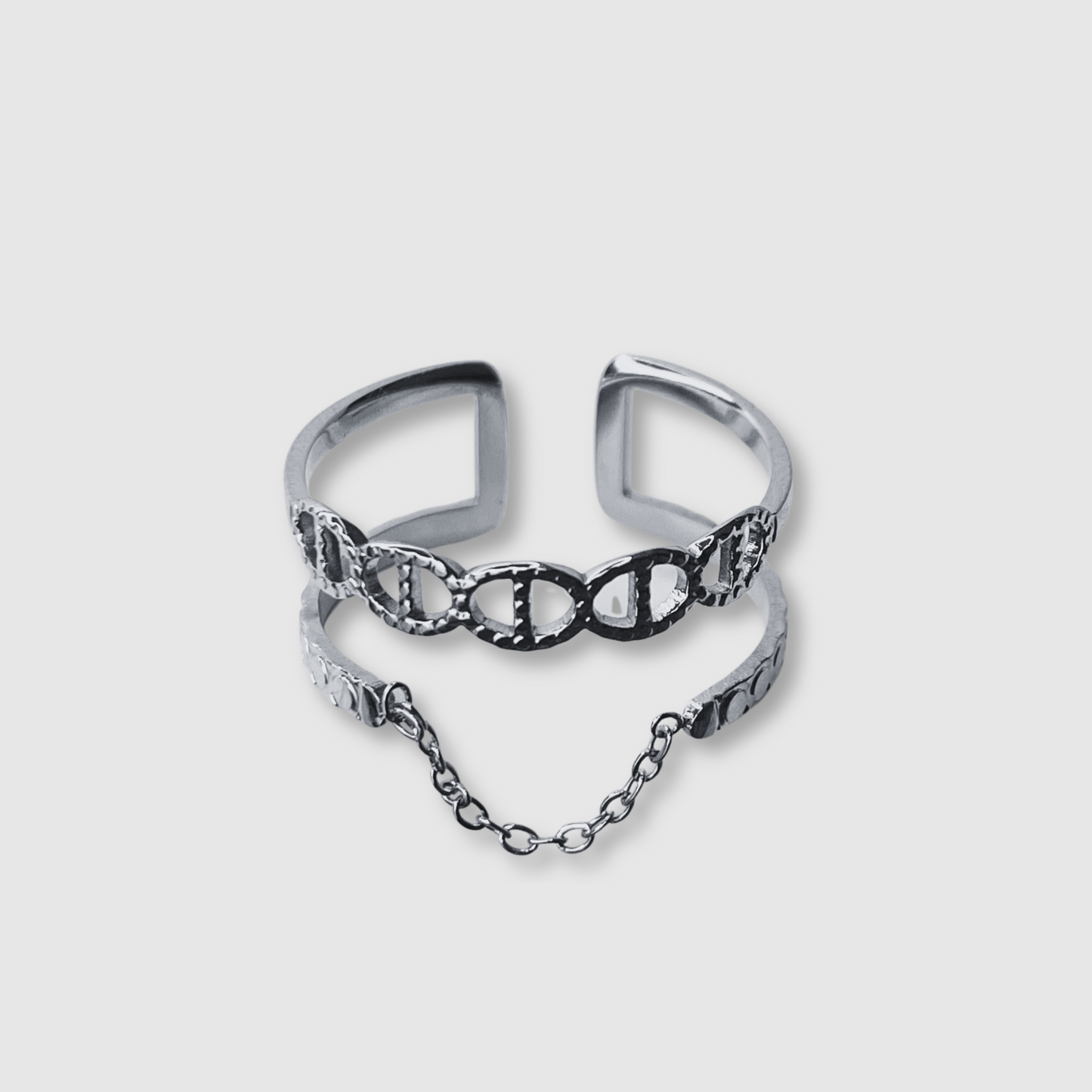 Bague Rêvira-double, acier inoxydable, 5 maillons, petite chaîne, ajustable, couleur argent