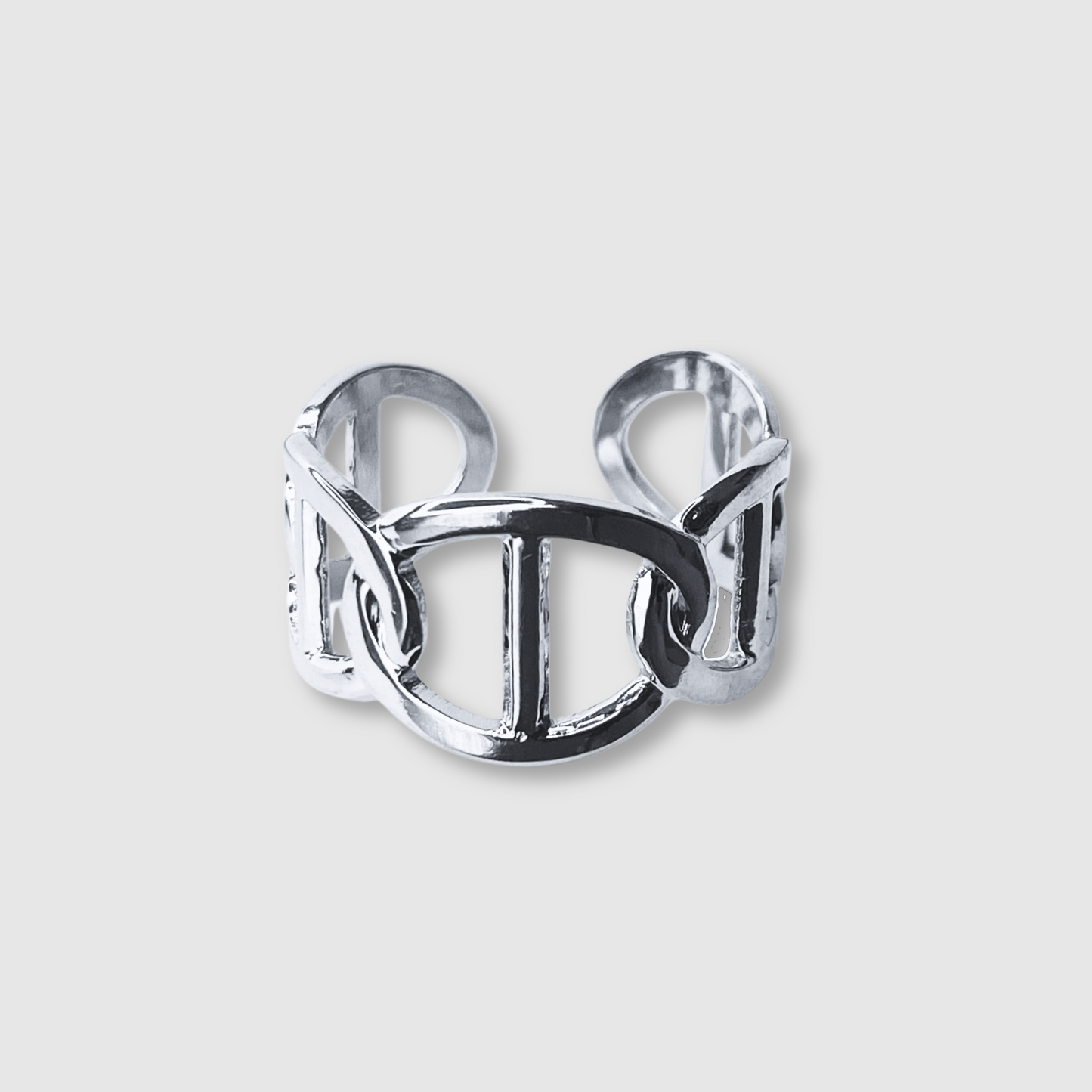 Bague Rêvira, Acier inoxydable, 5 maillons, ajustable, couleur argent