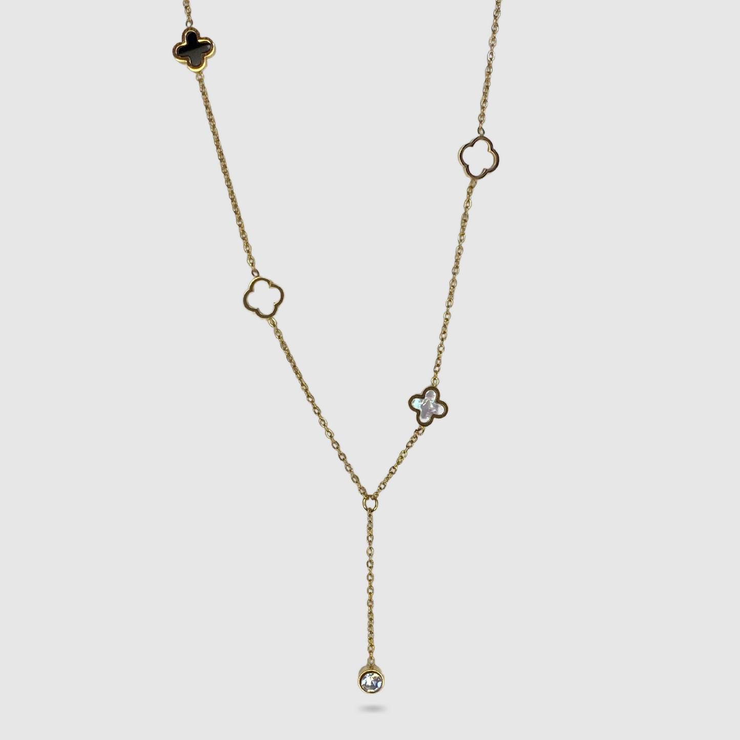 Acier inoxydable, descente, strass, trèfle, double face, ajustable, couleur or