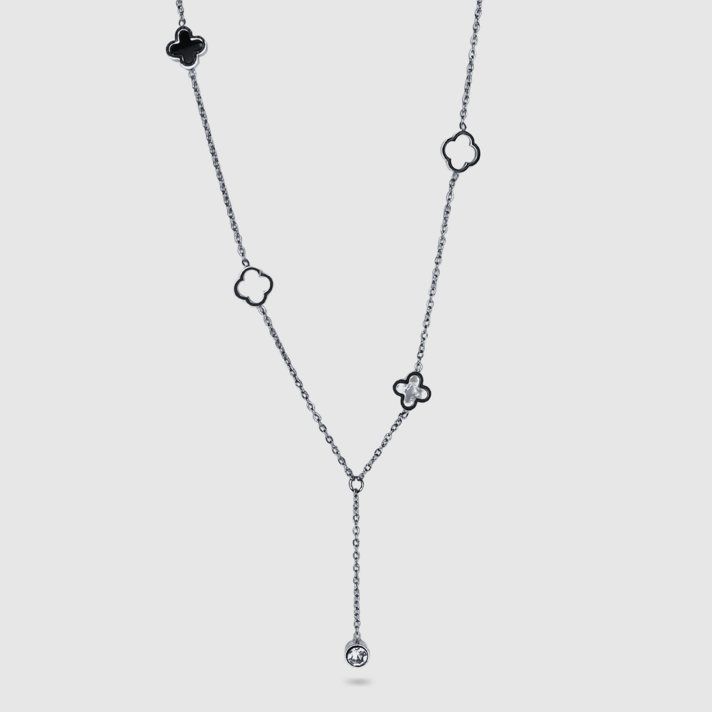 Acier inoxydable, descente, strass, trèfle, double face, ajustable, couleur argent