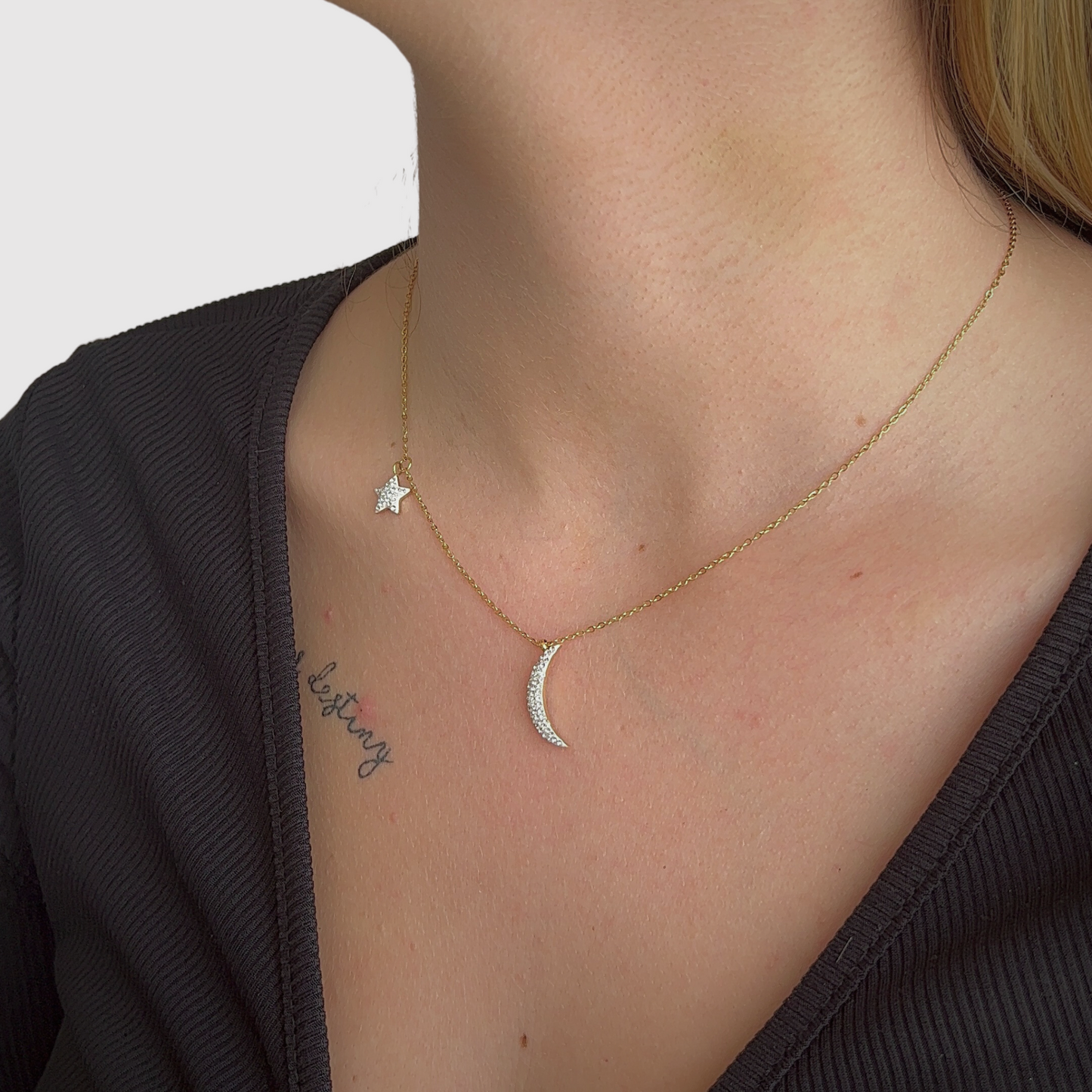 Acier inoxydable, demi-lune, étoile, strass, couleur or, ajustable