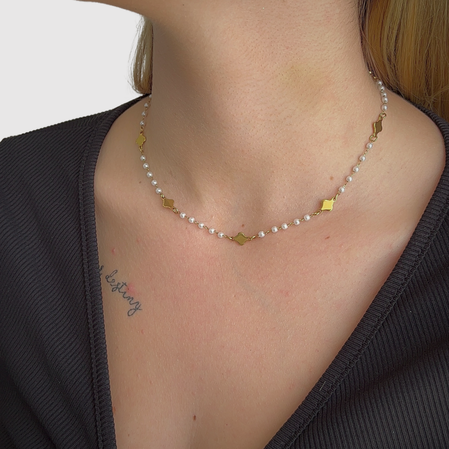 Acier inoxydable, 7 trèfles, perles, ajustable, couleur or