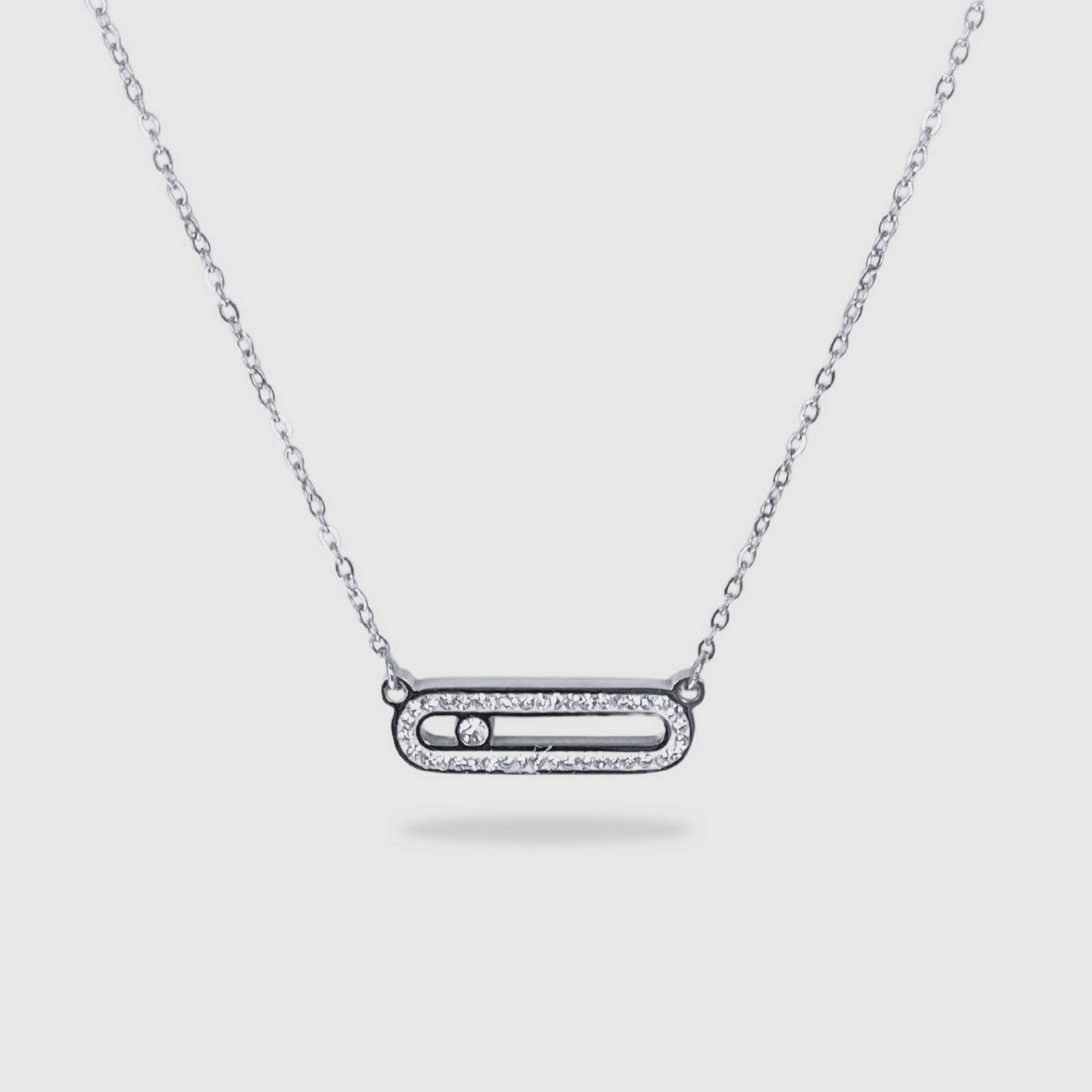 Collier acier inoxydable, couleur argent, strass, rectangle arrondi, ajustable
