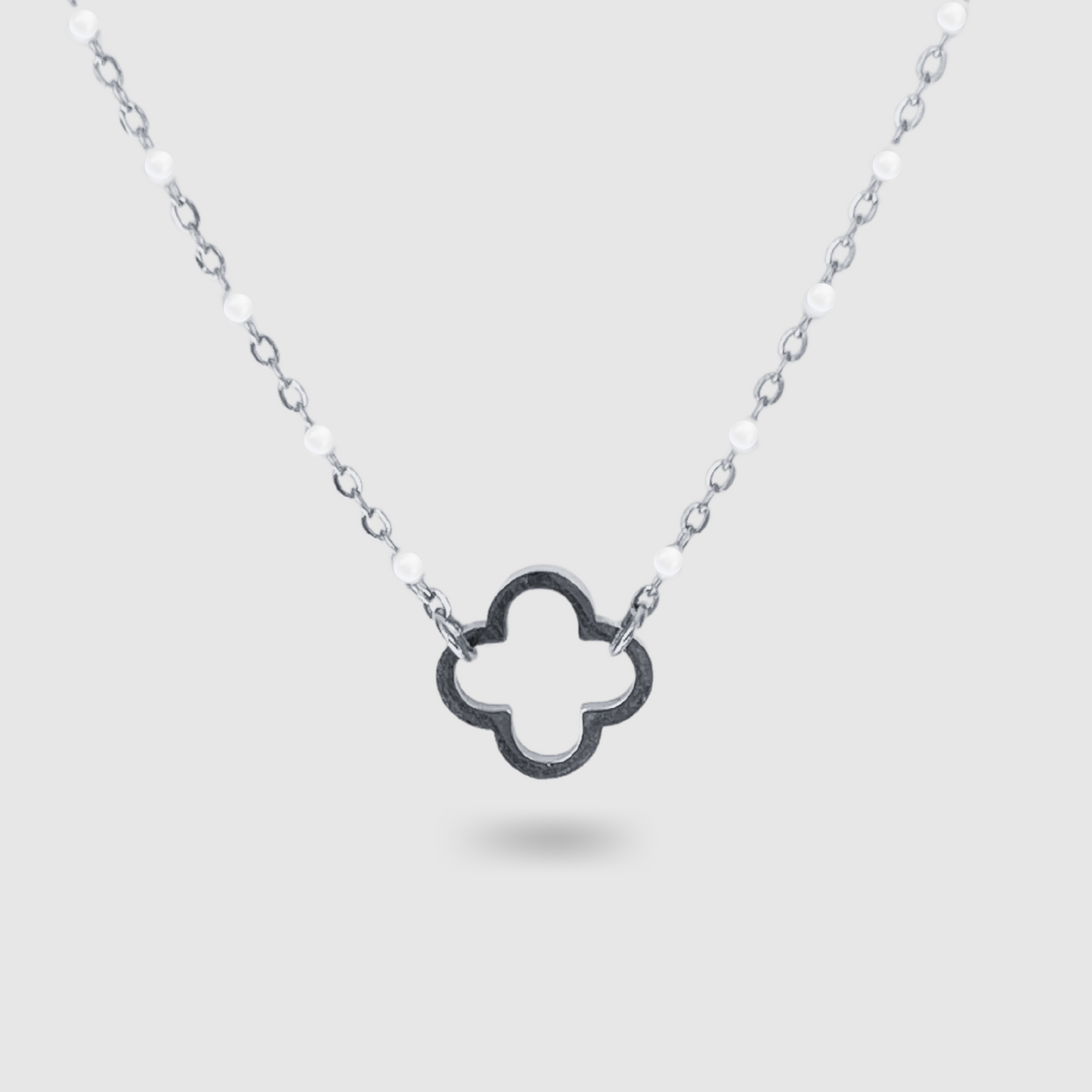 Acier inoxydable, ajustable, perles blanches, trèfle, argent