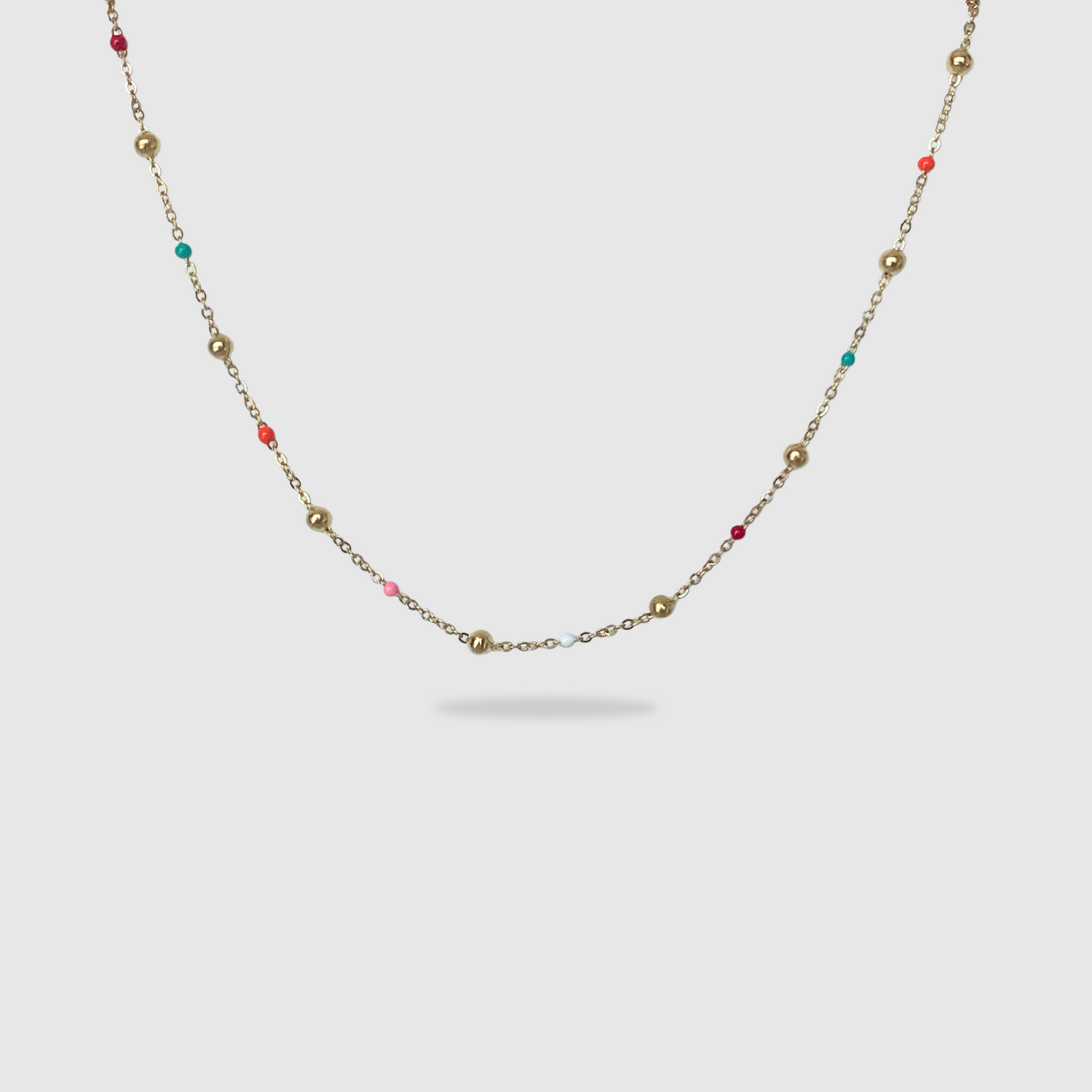Collier Fabulinda-perles, Acier inoxydable, perles multicolores, ajustable, couleur or