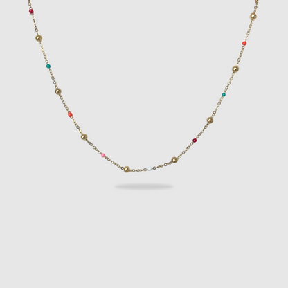 Collier Fabulinda-perles, Acier inoxydable, perles multicolores, ajustable, couleur or