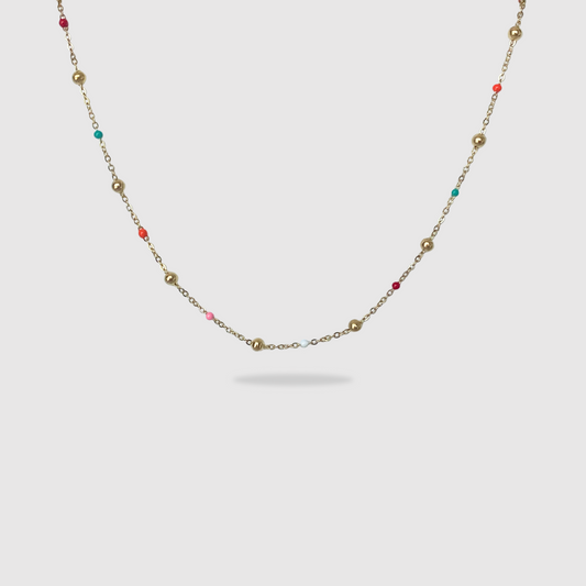 Collier Fabulinda-perles, Acier inoxydable, perles multicolores, ajustable, couleur or