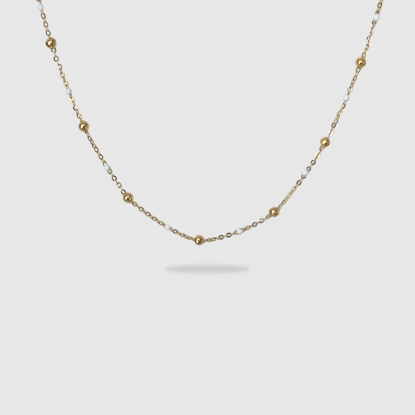 Collier Fabulinda-perles, Acier inoxydable, perles blanches, ajustable, couleur or