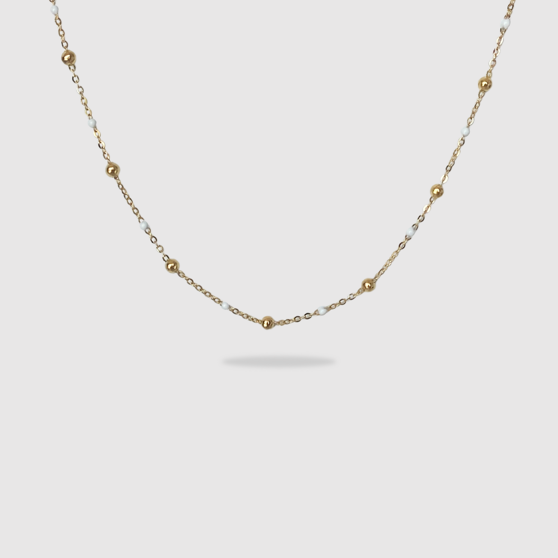 Collier Fabulinda-perles, Acier inoxydable, perles blanches, ajustable, couleur or