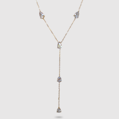 Collier Larmes, acier inoxydable, 5 diamants (imitation), larmes, goutes, ajustable, couleur or