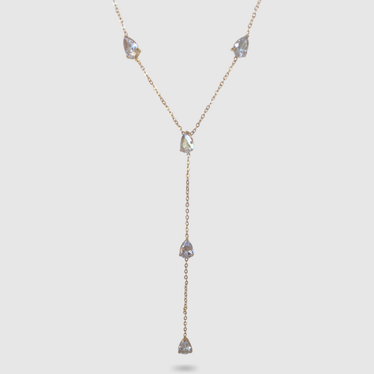 Collier Larmes, acier inoxydable, 5 diamants (imitation), larmes, goutes, ajustable, couleur or