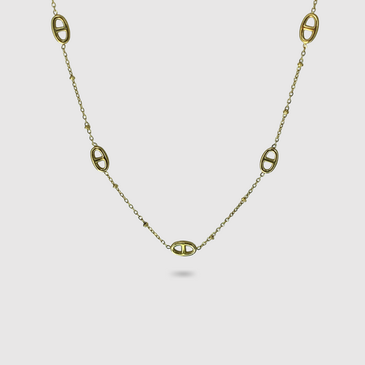 Collier ajustable, acier inoxydable, pendentif 5 maillons, or