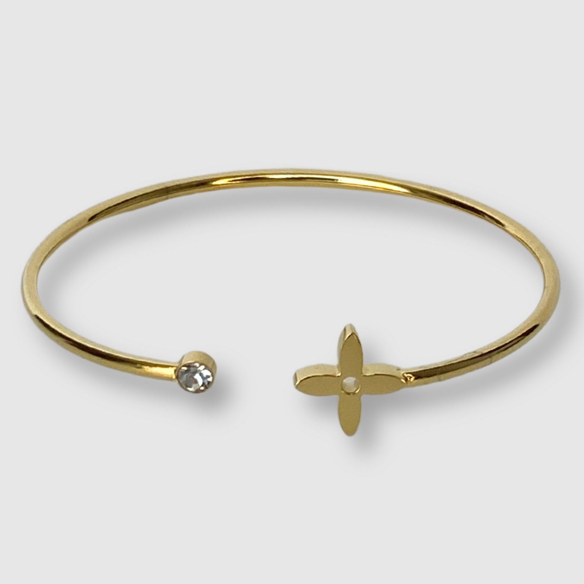 Bracelet-jonc Spléndia-strass, acier inoxydable, 1 strass, 1 étoile, ajustable, couleur or
