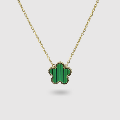Collier acier inoxydable, fleur verte, ajustable, double-face