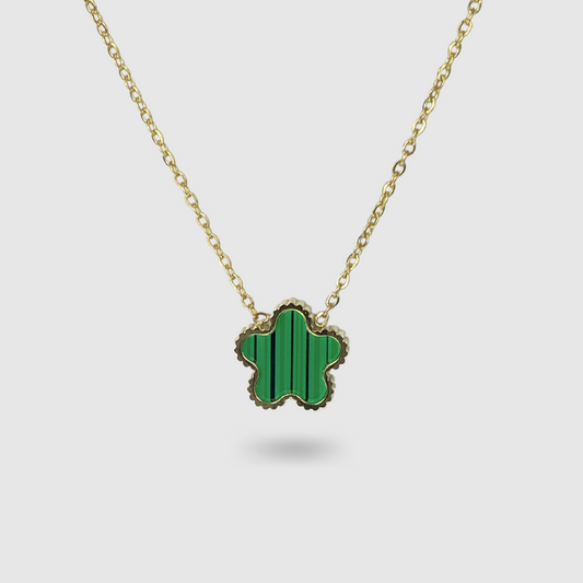 Collier acier inoxydable, fleur verte, ajustable, double-face