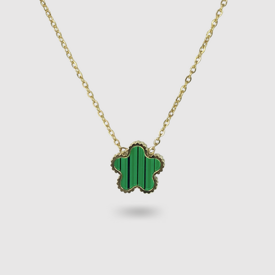 Collier acier inoxydable, fleur verte, ajustable, double-face