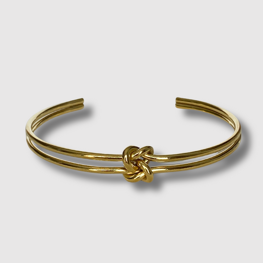 Bracelet-jonc Node, acier inoxydable, ajustable, nœud, bracelet double, couleur or