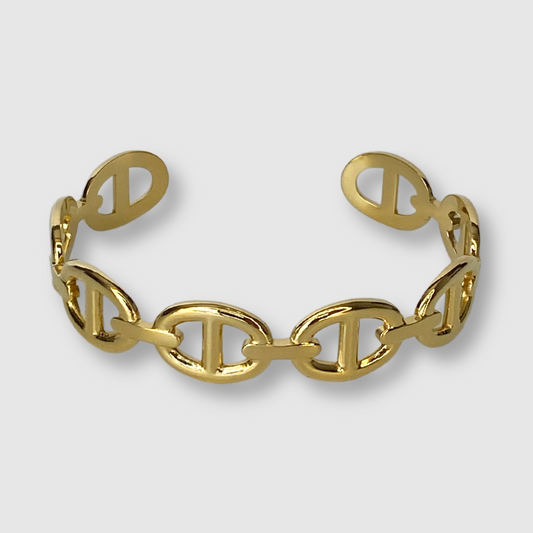 Bracelet-jonc Rêvira, acier inoxydable, 8 maillons, ajustable, couleur or