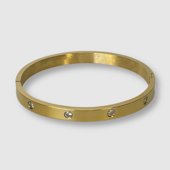Bracelet-jonc Modella-luxe, acier inoxydable, strass, couleur or