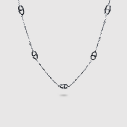 Collier ajustable, acier inoxydable, pendentif 5 maillons, argent