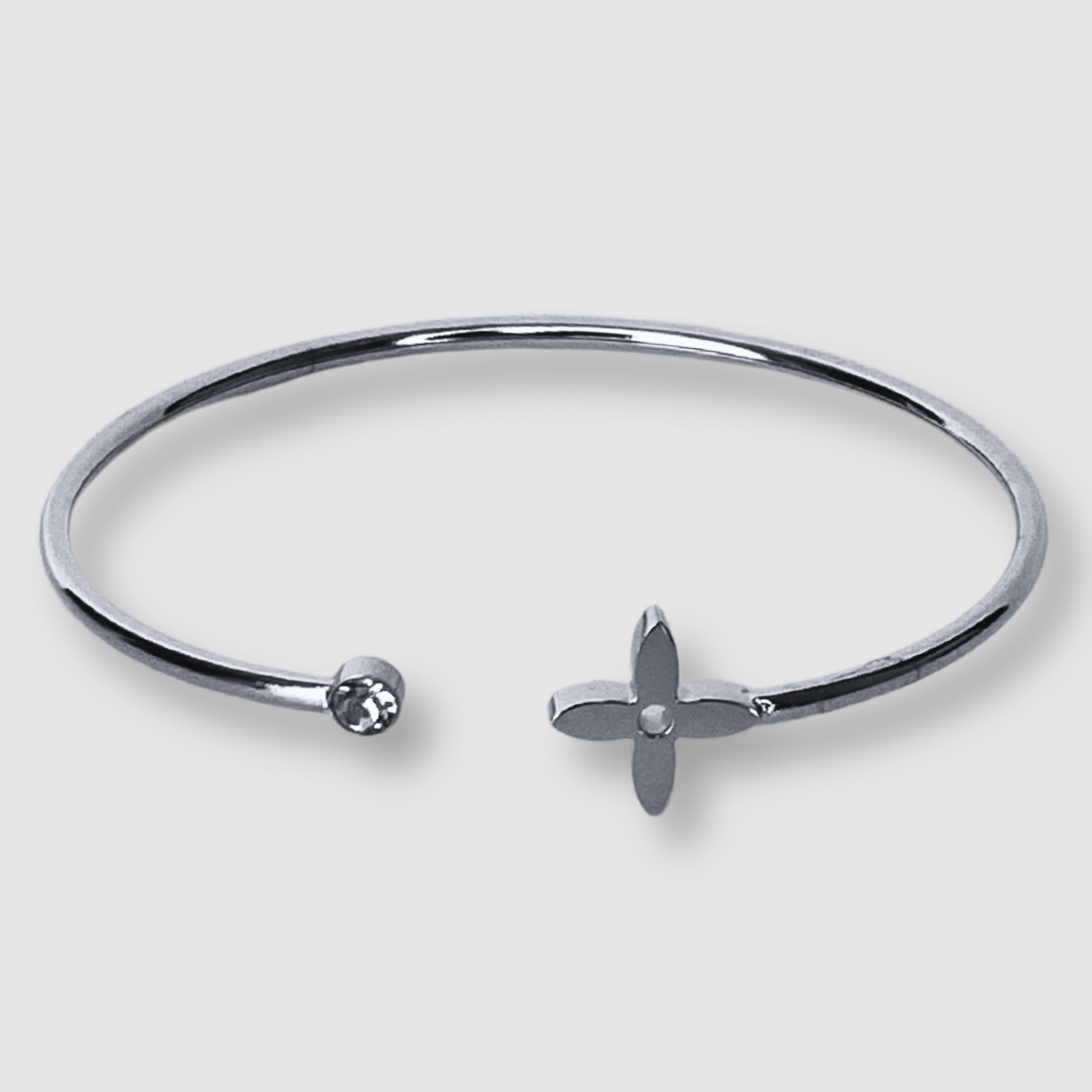 Bracelet-jonc Spléndia-strass, acier inoxydable, 1 strass, 1 étoile, ajustable, couleur argent