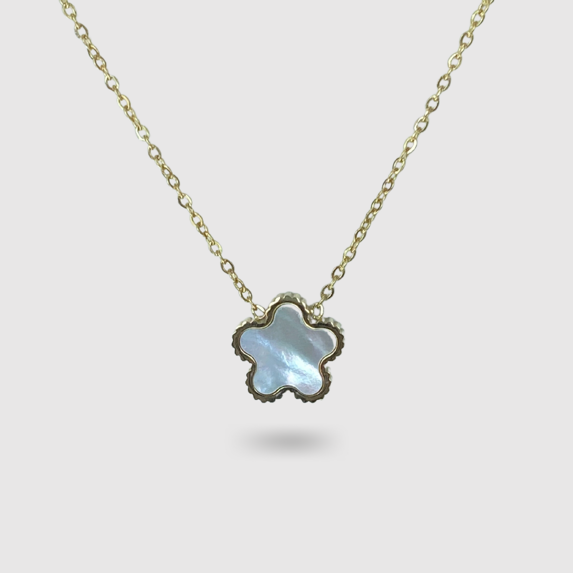Collier acier inoxydable, fleur blanche, ajustable, double-face