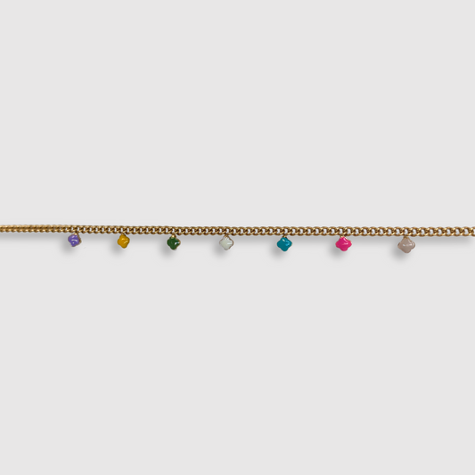 Bracelet Maléna, Acier inoxydable, couleur or, trèfles multicolores, ajustable
