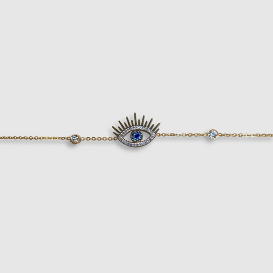 Bracelet Hypnose, Acier inoxydable, œil, strass, ajustable, couleur or