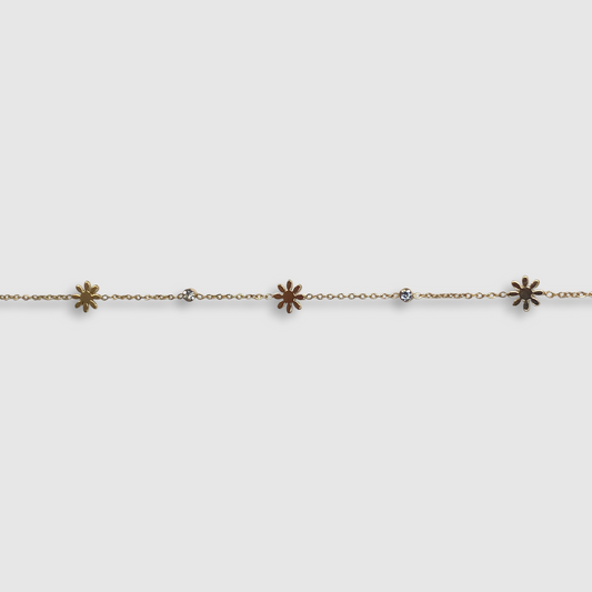 Bracelet Linda-strass, Acier inoxydable, fleurs, strass, ajustable, couleur or