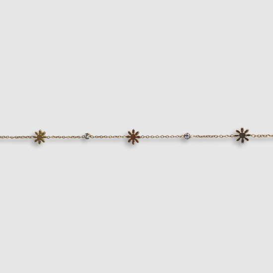 Bracelet Linda-strass, Acier inoxydable, fleurs, strass, ajustable, couleur or