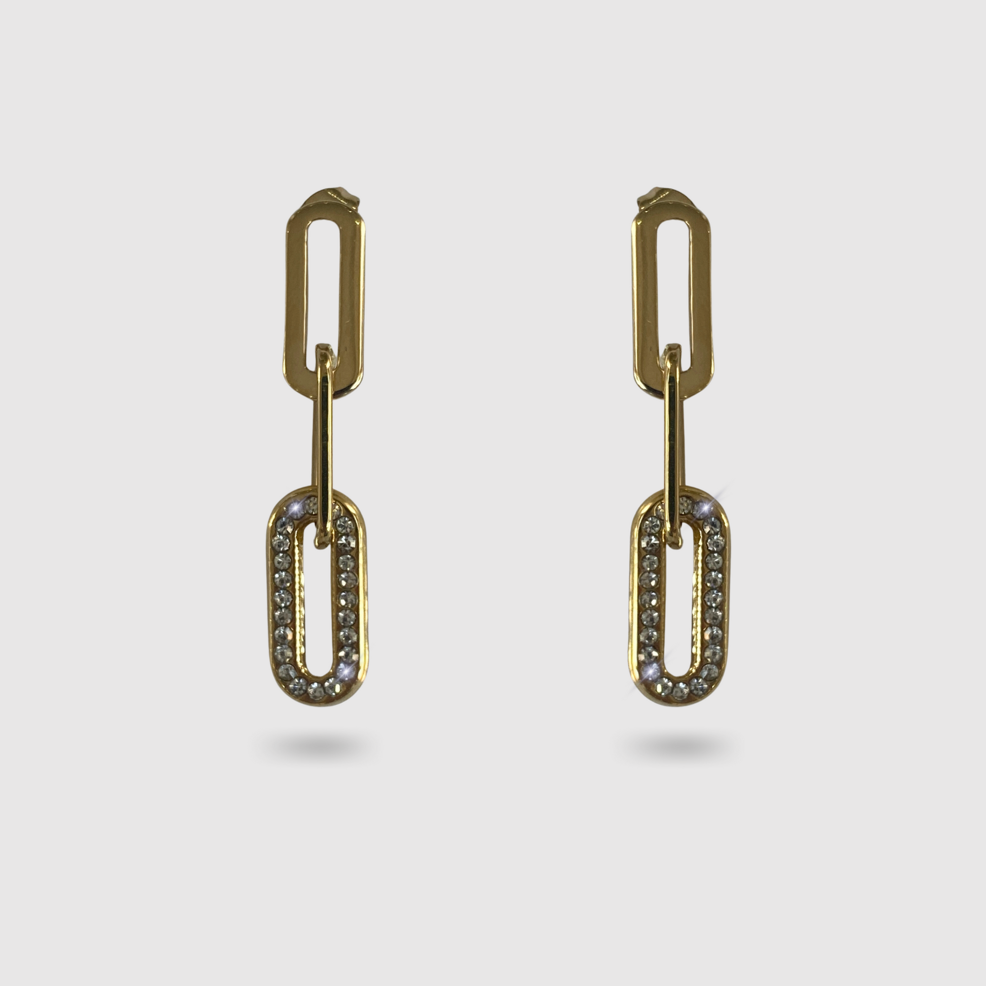 Boucles d'oreilles Amana, acier inoxydable, 3 maillons, strass, couleur or