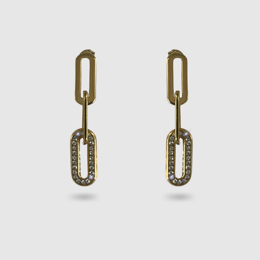 Boucles d'oreilles Amana, acier inoxydable, 3 maillons, strass, couleur or