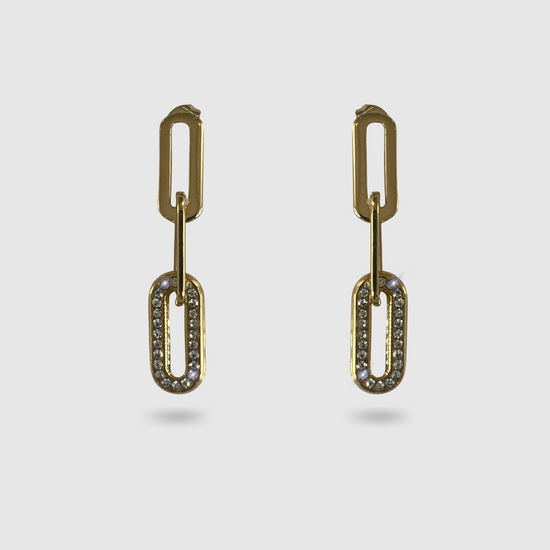 Boucles d'oreilles Amana, acier inoxydable, 3 maillons, strass, couleur or