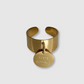 Bague Bonheur-breloque, acier inoxydable, "Bonheur" gravé sur disque breloque, ajustable, couleur or