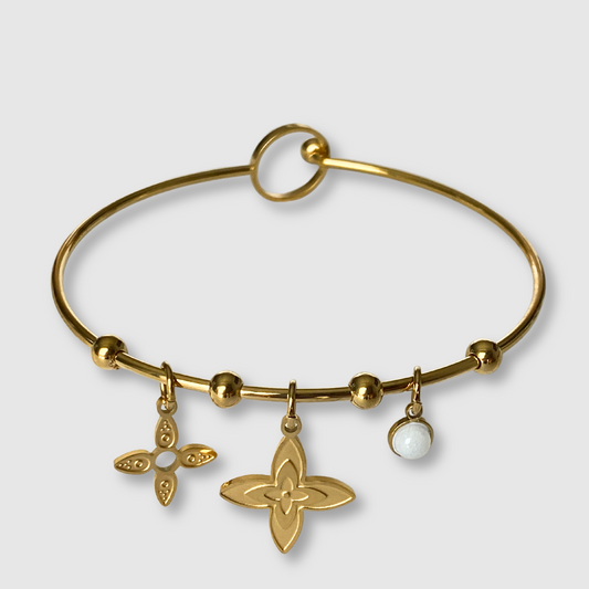 Bracelet Spléndia, acier inoxydable, perle, 2 étoiles, couleur or