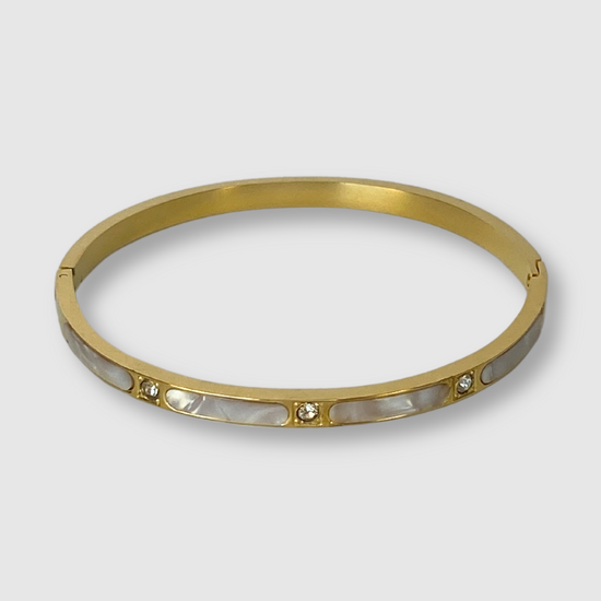 Bracelet-jonc Vénus, acier inoxydable, couleur or, strass, effet pierre